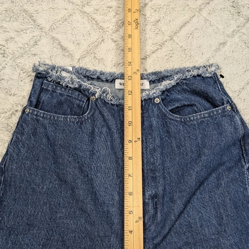 WeWoreWhat Jeans Women's 24 Blue Dark Straight Leg High Rise Relaxed Raw Hem